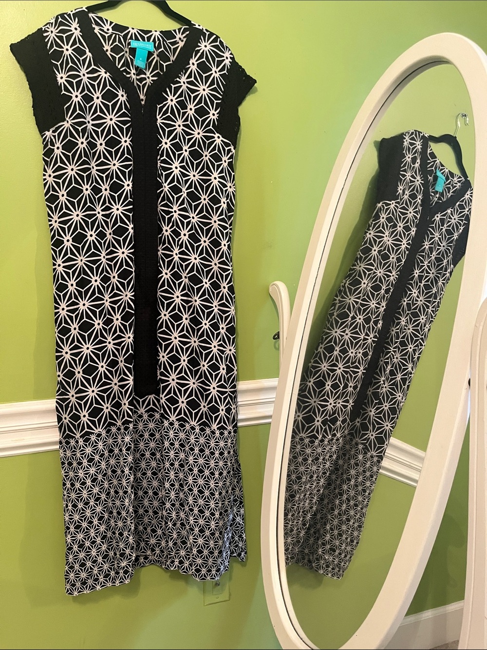 Kate Landry : Black Geometric Design Patio Dress or Caftan